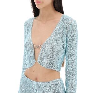 Self Portrait Sparkling Blue Sequin Cardigan